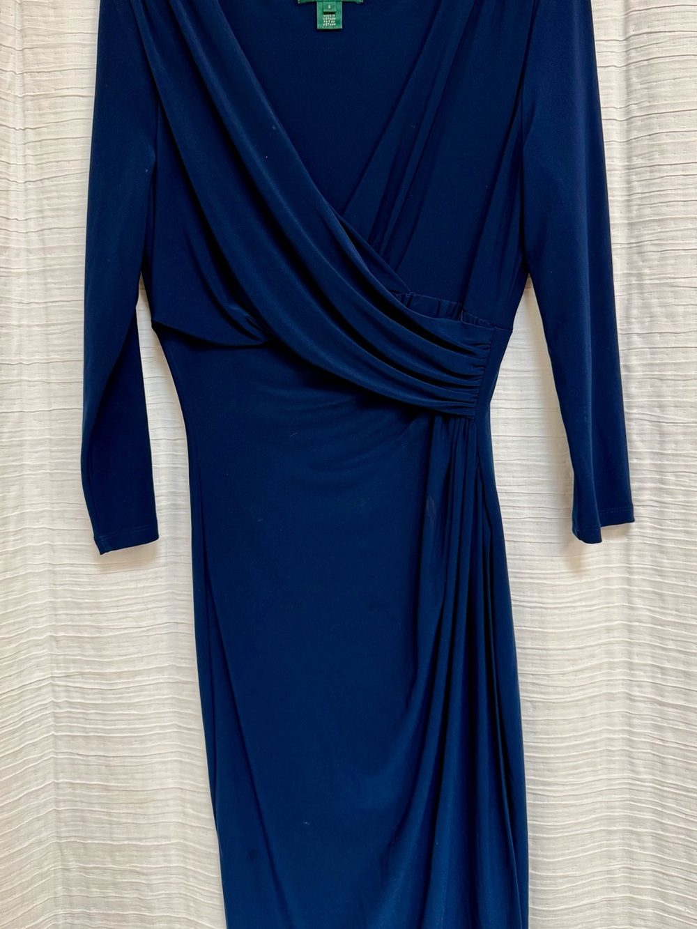 Ralph Lauren Navy Draped Wrap-Front Long Sleeve Midi Dress - Picture 2 of 6